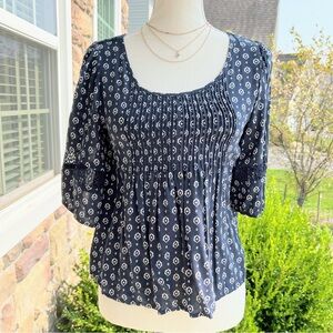 Lorimer Navy Blue Peasant Boho Top Size Small